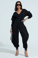 COMFY COZY SWEATSHIRT JUMPSUIT IN BLACK