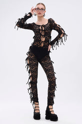 BADDIE ALERT LACE JUMPSUIT WITH TIES