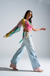 COME HANG WITH ME WIDE LEG DENIM PANT WITH TIES