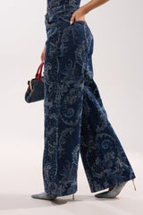 ELEVATED WIDE LEG DENIM WITH RHINESTONES