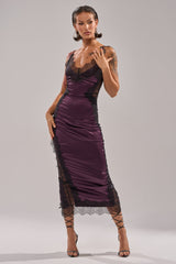 ESSENTIAL LACE TRIM SATIN SLEEVELESS MIDI DRESS