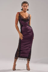 ESSENTIAL LACE TRIM SATIN SLEEVELESS MIDI DRESS