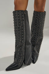 AZALEA WANG AGUSTUE BLACK STUDDED WESTERN BOOT