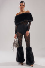 DELARA FUR TRIM LACE JUMPSUIT