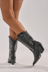AZALEA WANG ANKUS BLACK WESTERN RHINESTONE BOOT