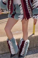AZALEA WANG BRIASH BLUE MULTI FUR HIDDEN WEDGE BOOTIE