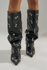 AZALEA WANG COLEMAN STILETTO SILVER HARDWARE BLACK PU BOOT