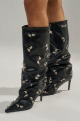 AZALEA WANG COLEMAN STILETTO SILVER HARDWARE BLACK PU BOOT
