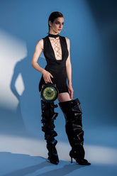 CAN'T REACH ME PLUNGING MINI DRESS WITH HARDWARE