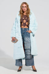 DAYANNE FAUX FUR TRENCH IN LIGHT BLUE