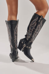 AZALEA WANG GERVASE BLACK PU SILVER HARDWARE WESTERN BOOT