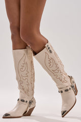 AZALEA WANG GERVASE BONE PU SILVER HARDWARE WESTERN BOOT