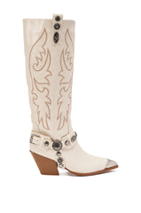 AZALEA WANG GERVASE BONE PU SILVER HARDWARE WESTERN BOOT