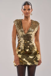 DANCE THE NIGHT AWAY SEQUIN MINI DRESS IN GOLD