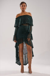 EMERALD RUCHED HIGH LOW SKIRT