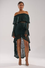 EMERALD RUCHED HIGH LOW SKIRT