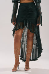 EMERALD RUCHED HIGH LOW SKIRT