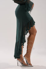 EMERALD RUCHED HIGH LOW SKIRT