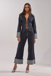 DON'T TALK TO ME WIDE LEG DENIM JEANS