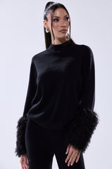 COZY VIBES SWEATER WITH FUR CUFF IN BLACK