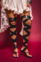 AZALEA WANG HOWLITE BLACK STUDDED STRAPPED SANDAL