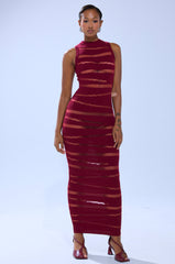 CUT IT OUT SLEEVELESS KNIT MAXI DRESS IN BURGUNDY