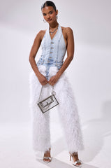 BADDIES ONLY DENIM FUR JUMPSUIT