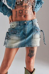 CROWN BELTED DENIM MINI SKIRT