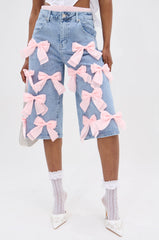 BOWS ALL OVER DENIM BERMUDA SHORT