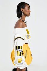 RACING THROUGH OFF THE SHOULDER SWEATSHIRT