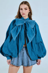 MASTERPIECE MEDIUM DENIM LONG SLEEVE PUFF BLOUSE