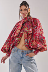 ETHEREAL FLORAL PUFF SLEEVE BROCADE TOP