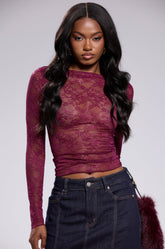 ESSENTIAL LACE LONG SLEEVE TOP IN PLUM
