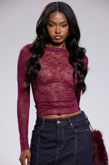 ESSENTIAL LACE LONG SLEEVE TOP IN PLUM