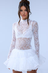 EVERYDAY MOCK NECK LACE BODYSUIT IN WHITE