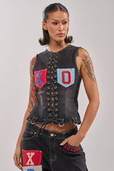 BRING IT BACK LACE UP DENIM TOP