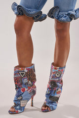 AZALEA WANG JONICE BLUE MULTI RHINESTONE OPEN TOE BOOTIE