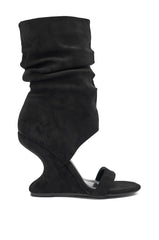 AZALEA WANG KYVELISA BLACK WEDGE OPEN TOE BOOTIE