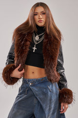 LUNNA FUR TRIM MOTO IN BLACK CROC