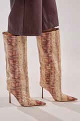 AZALEA WANG MADEYE NUDE SNAKE STILETTO BOOT