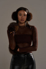 DARK CHOCOLATE FAUX FUR MITTENS