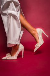 AZALEA WANG NAAMAH WHITE PEARL EMBELLISHED PUMP