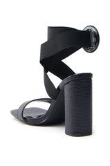 AZALEA WANG NADJA BLACK CROC SANDAL WITH STRAP
