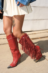AZALEA WANG PELAGIANA RED WESTERN POINTED TOE STILETTO BOOT