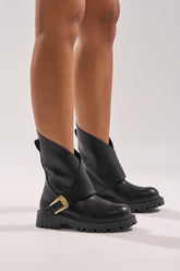 AZALEA WANG PHRIXUS BLACK CHUNKY SHORT SHAFT PU BOOT