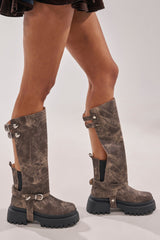 AZALEA WANG RAMPAGE BROWN DISTRESSED TWO PIECE COMBAT BOOT
