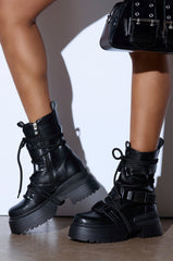 AZALEA WANG ROISIN BLACK COMBAT BOOTIE