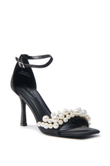 AZALEA WANG ROMILY BLACK WHITE PEARL SANDAL STILETTO