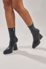 AZALEA WANG SAXTON BLACK PU CHUNKY POINTED TOE BOOTIE