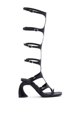 AZALEA WANG SEAMUS BLACK CROC NOVELTY HEEL SANDAL